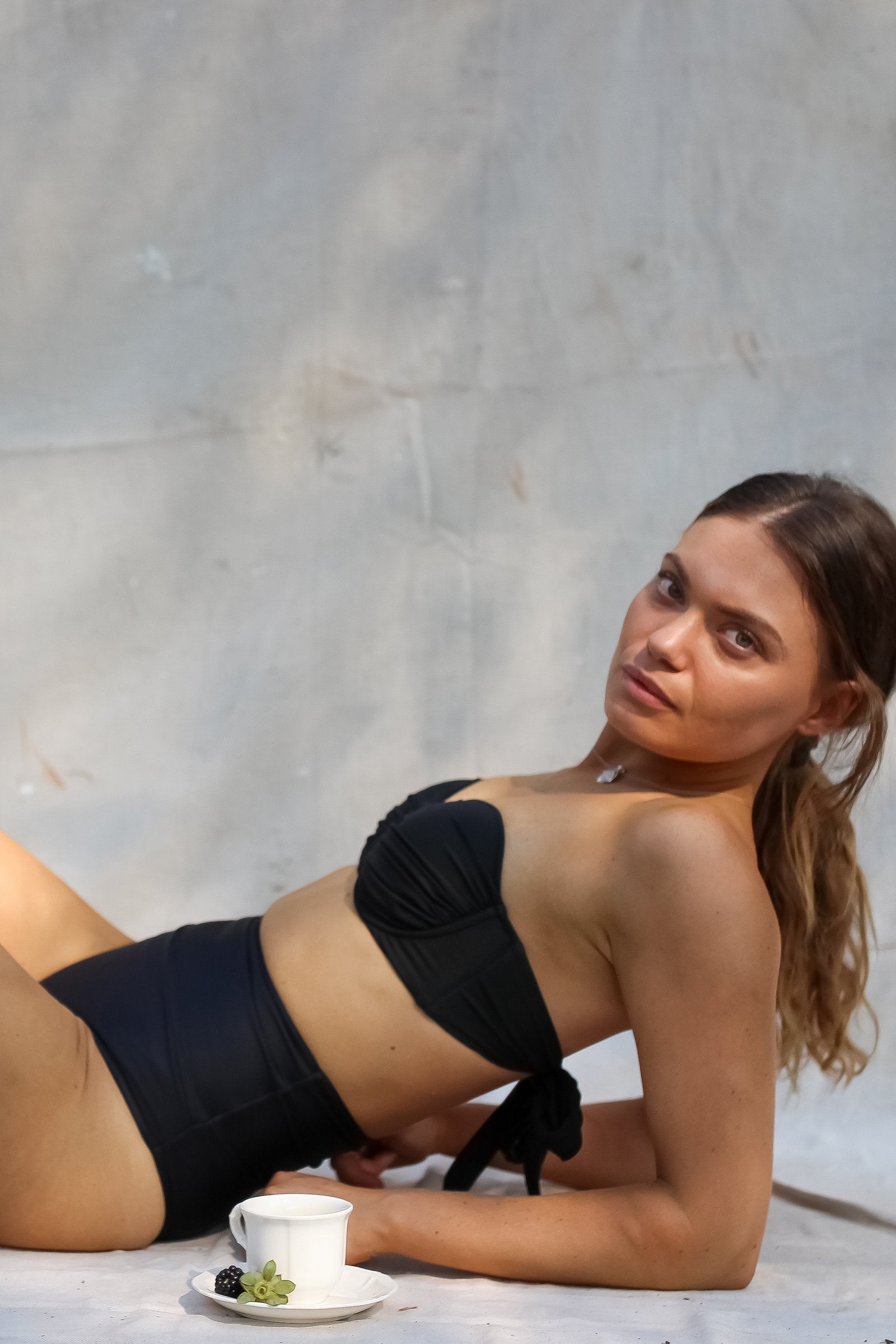 Sustainable Black High Waist Swim Bikini Bottom - LOOMES