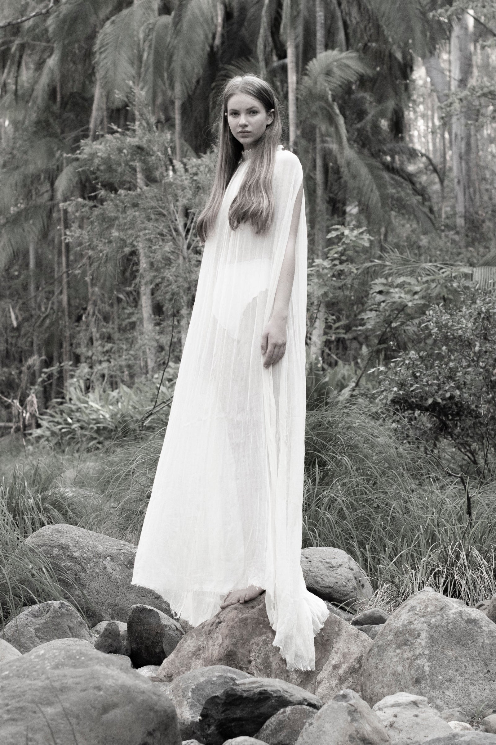 The Degas Silk Long Sheer Dress | Ivory - LOOMES