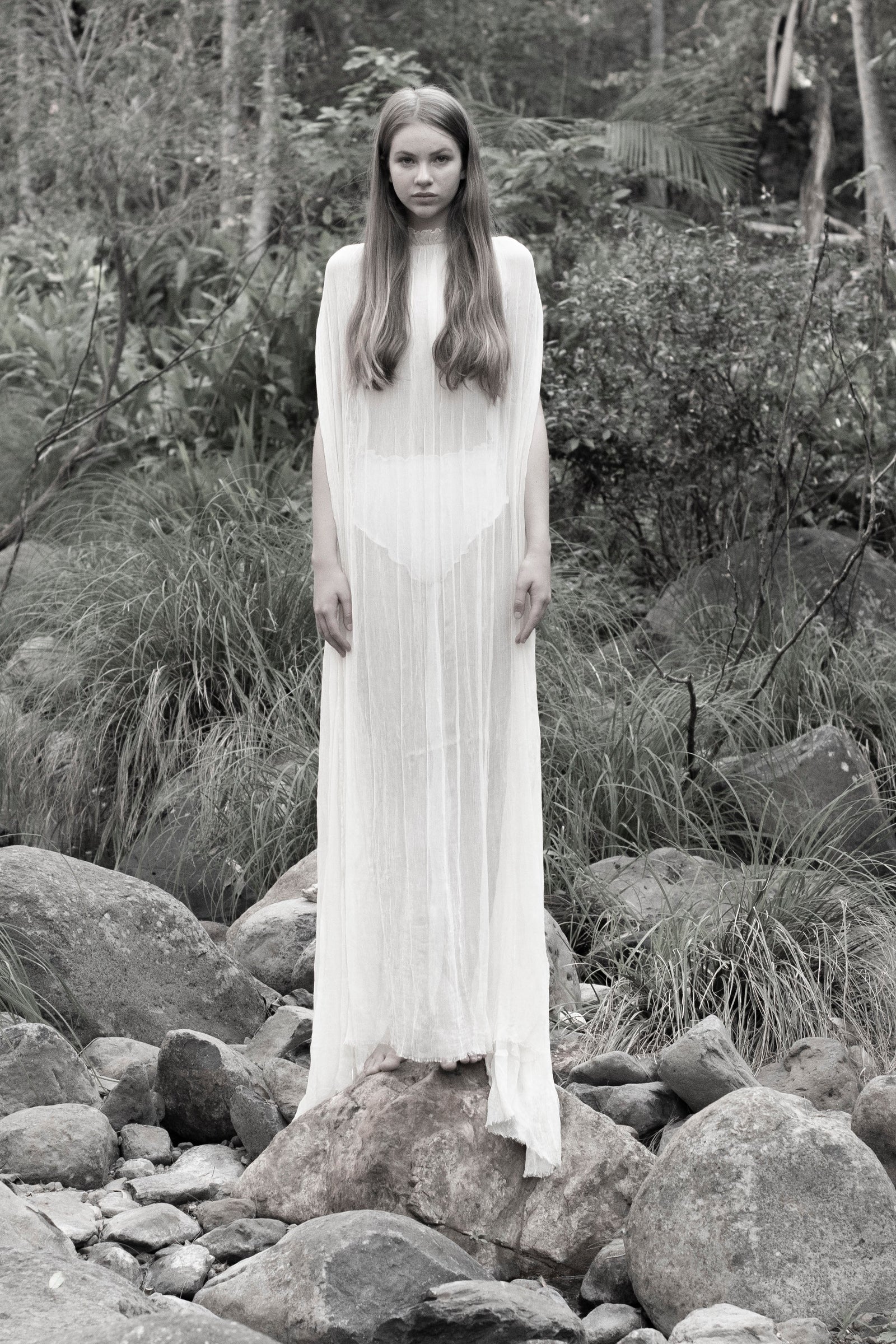 The Degas Silk Long Sheer Dress | Ivory - LOOMES