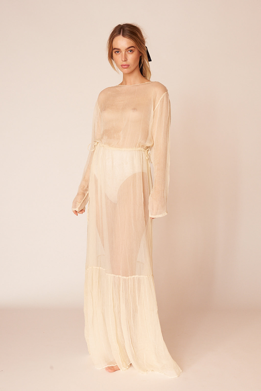 The Botticelli Silk Sheer Dress | Ivory - LOOMES