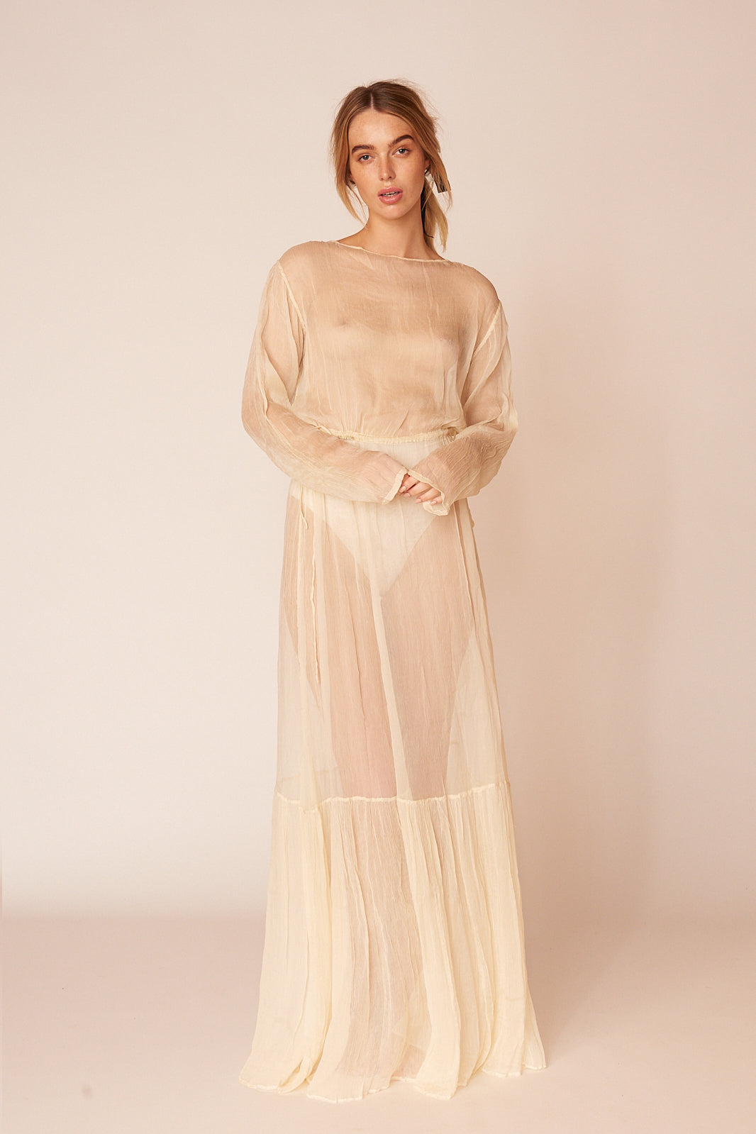 The Botticelli Silk Sheer Dress | Ivory - LOOMES