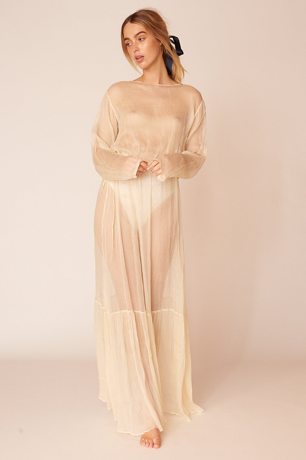 The Botticelli Silk Sheer Dress | Ivory - LOOMES