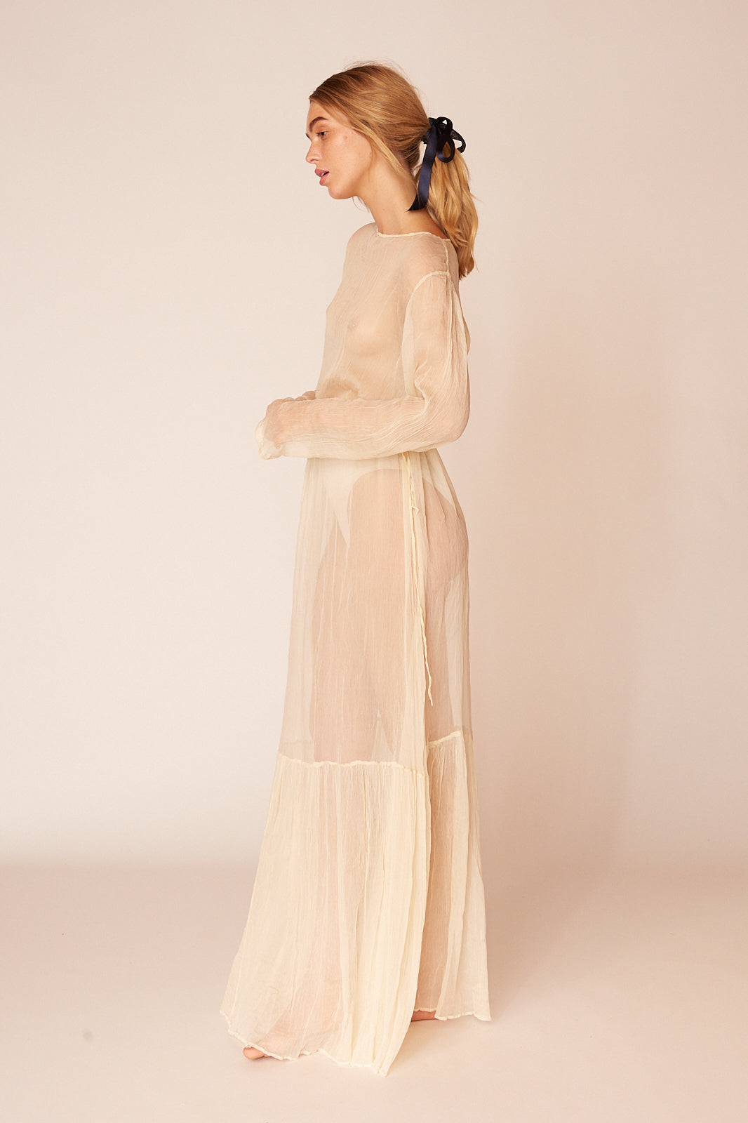 The Botticelli Silk Sheer Dress | Ivory - LOOMES