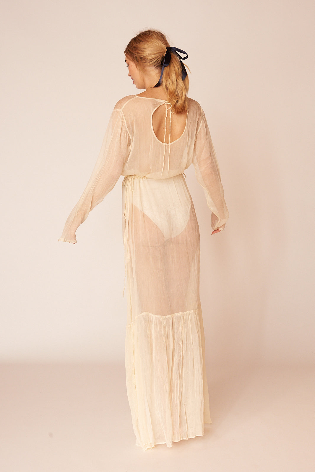 The Botticelli Silk Sheer Dress | Ivory - LOOMES