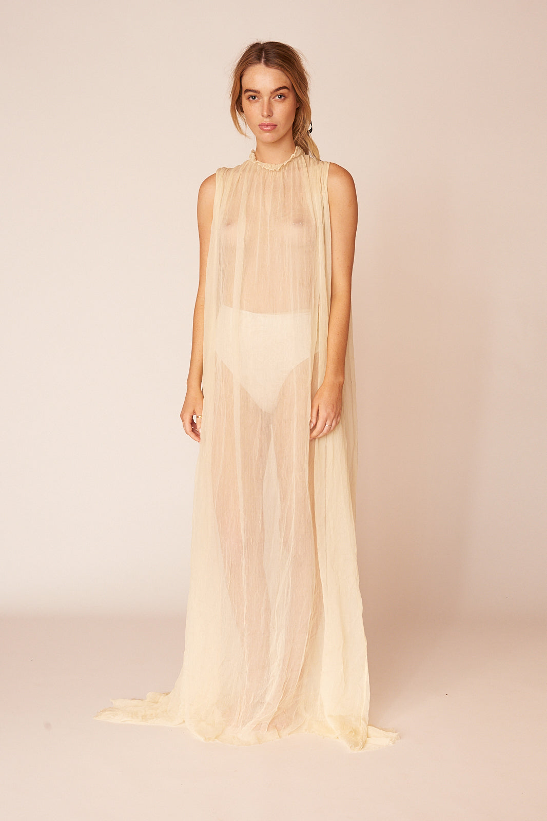 The Degas Silk Long Sheer Dress | Ivory - LOOMES