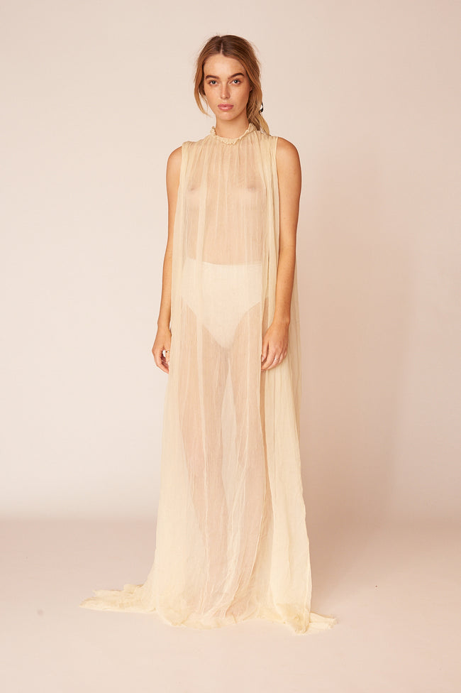 The Degas Silk Long Sheer Dress | Ivory - LOOMES