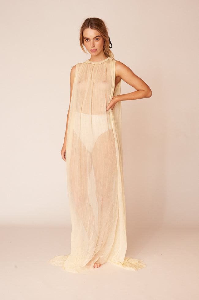 The Degas Silk Long Sheer Dress | Ivory - LOOMES