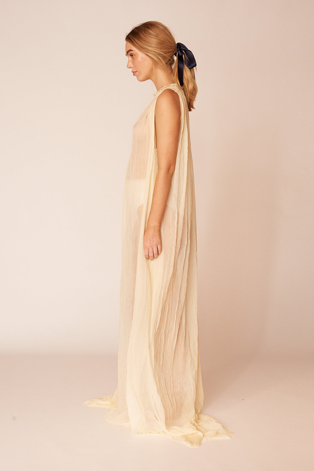 The Degas Silk Long Sheer Dress | Ivory - LOOMES