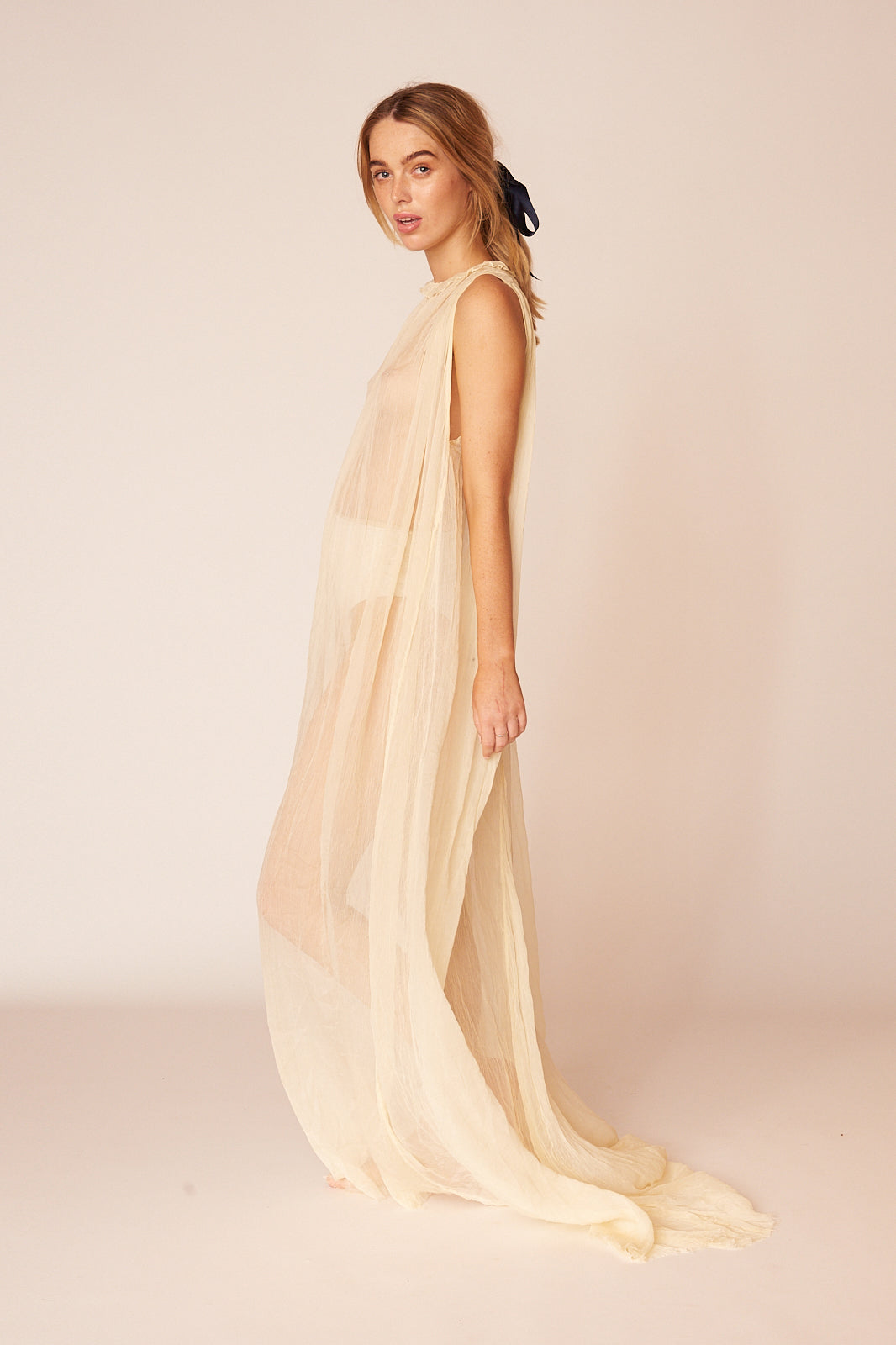 The Degas Silk Long Sheer Dress | Ivory - LOOMES