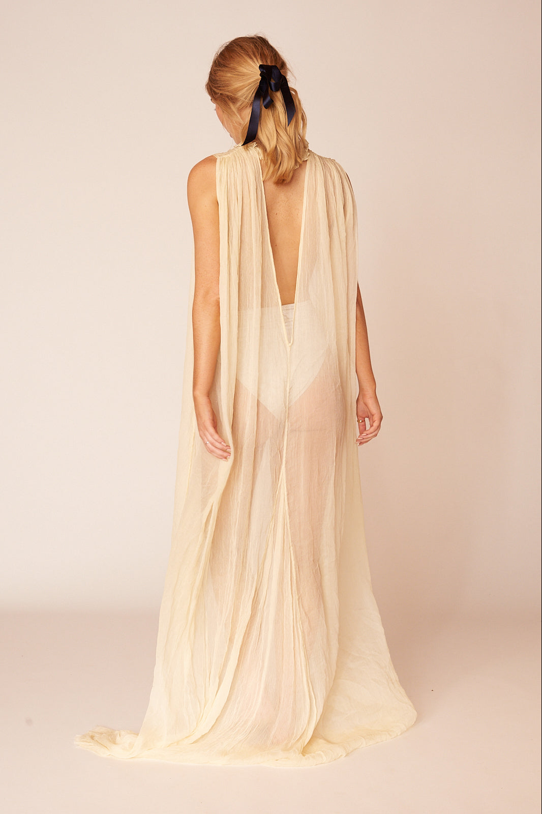 The Degas Silk Long Sheer Dress | Ivory - LOOMES