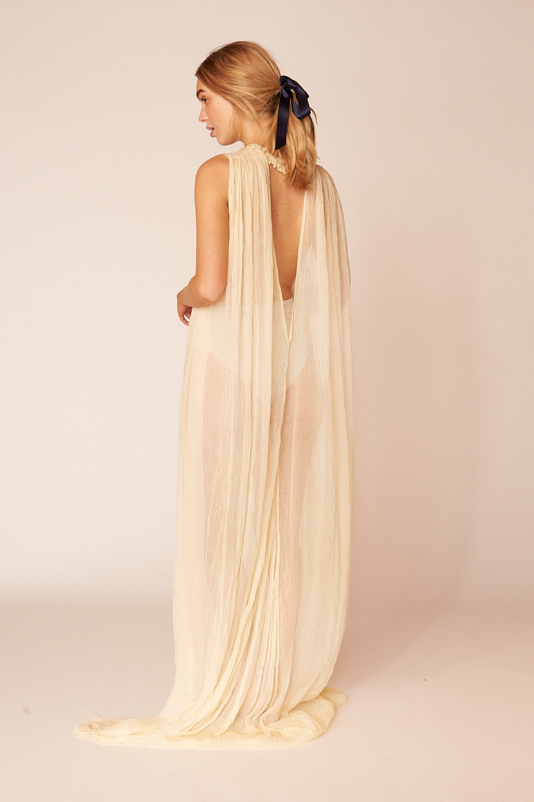 The Degas Silk Long Sheer Dress | Ivory - LOOMES