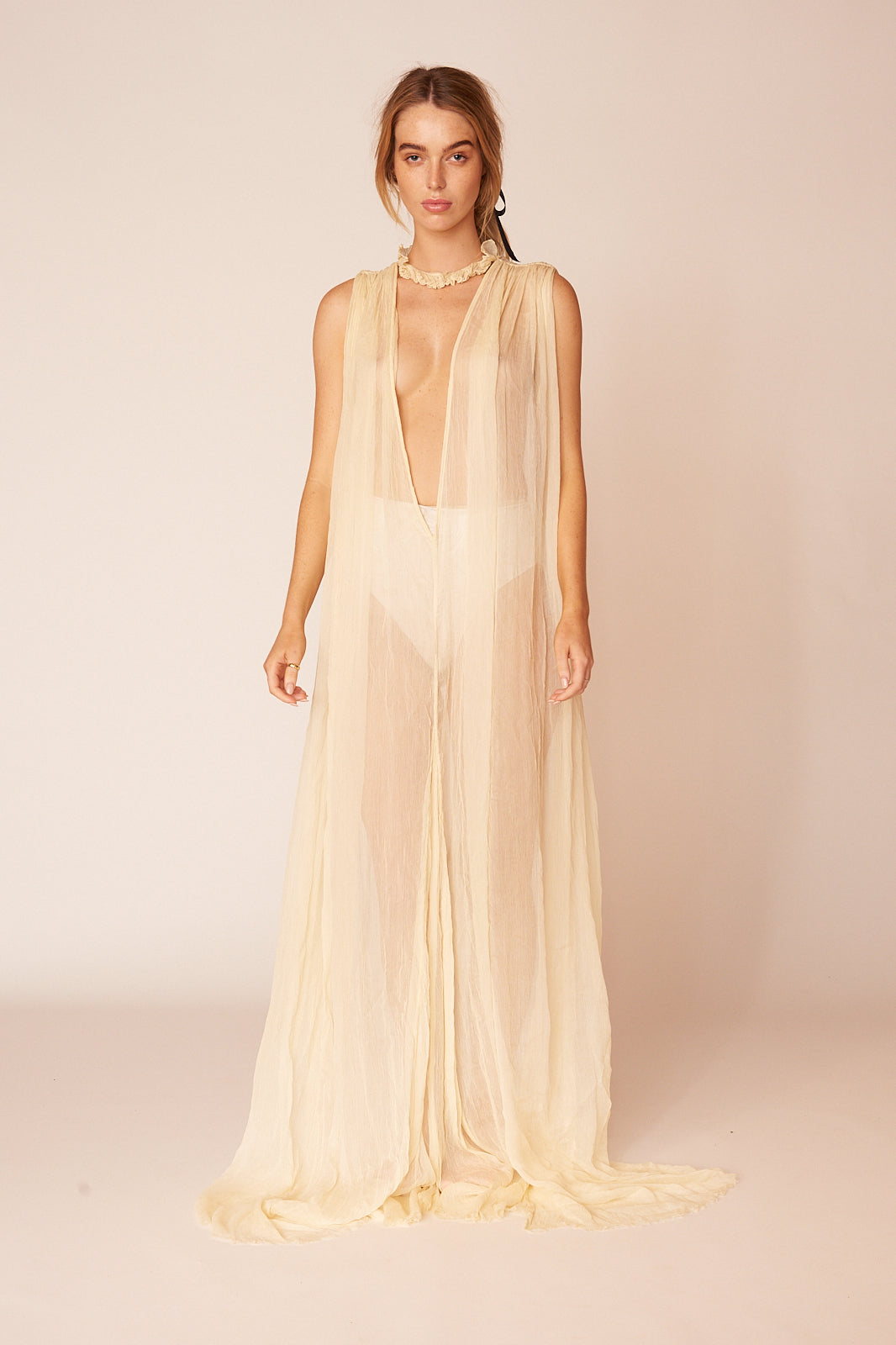 The Degas Silk Long Sheer Dress | Ivory - LOOMES