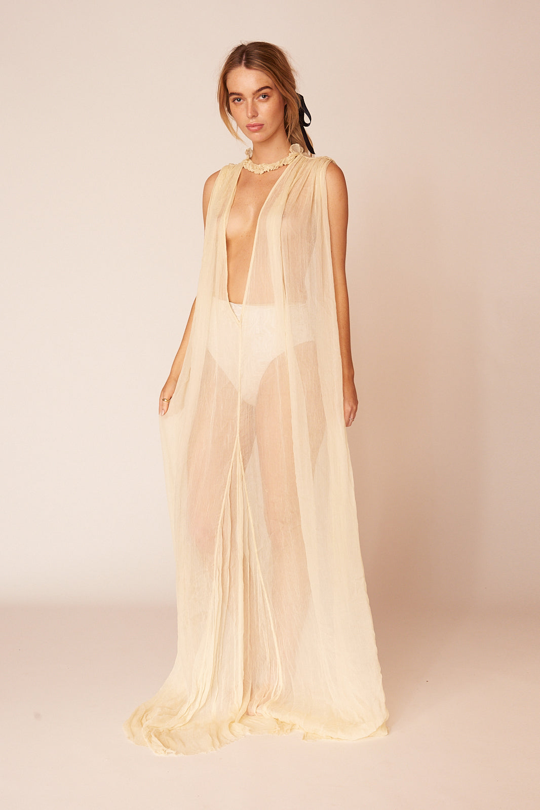 The Degas Silk Long Sheer Dress | Ivory - LOOMES