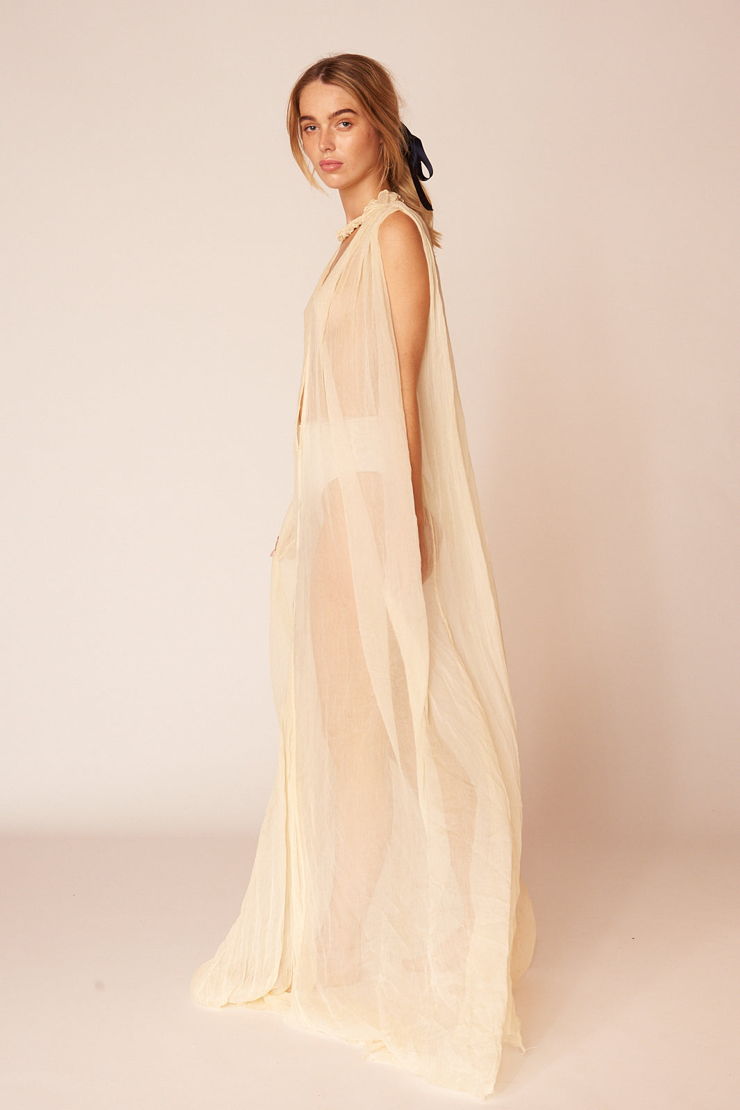 The Degas Silk Long Sheer Dress | Ivory - LOOMES