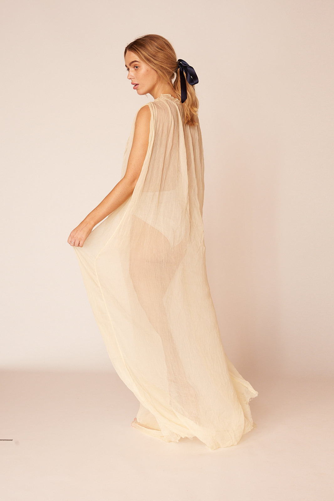 The Degas Silk Long Sheer Dress | Ivory - LOOMES