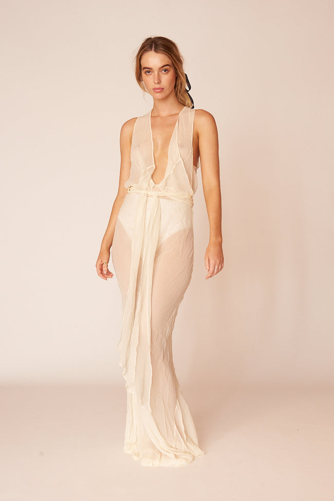 The Hepworth Sheer Silk Dress | Ivory - LOOMES