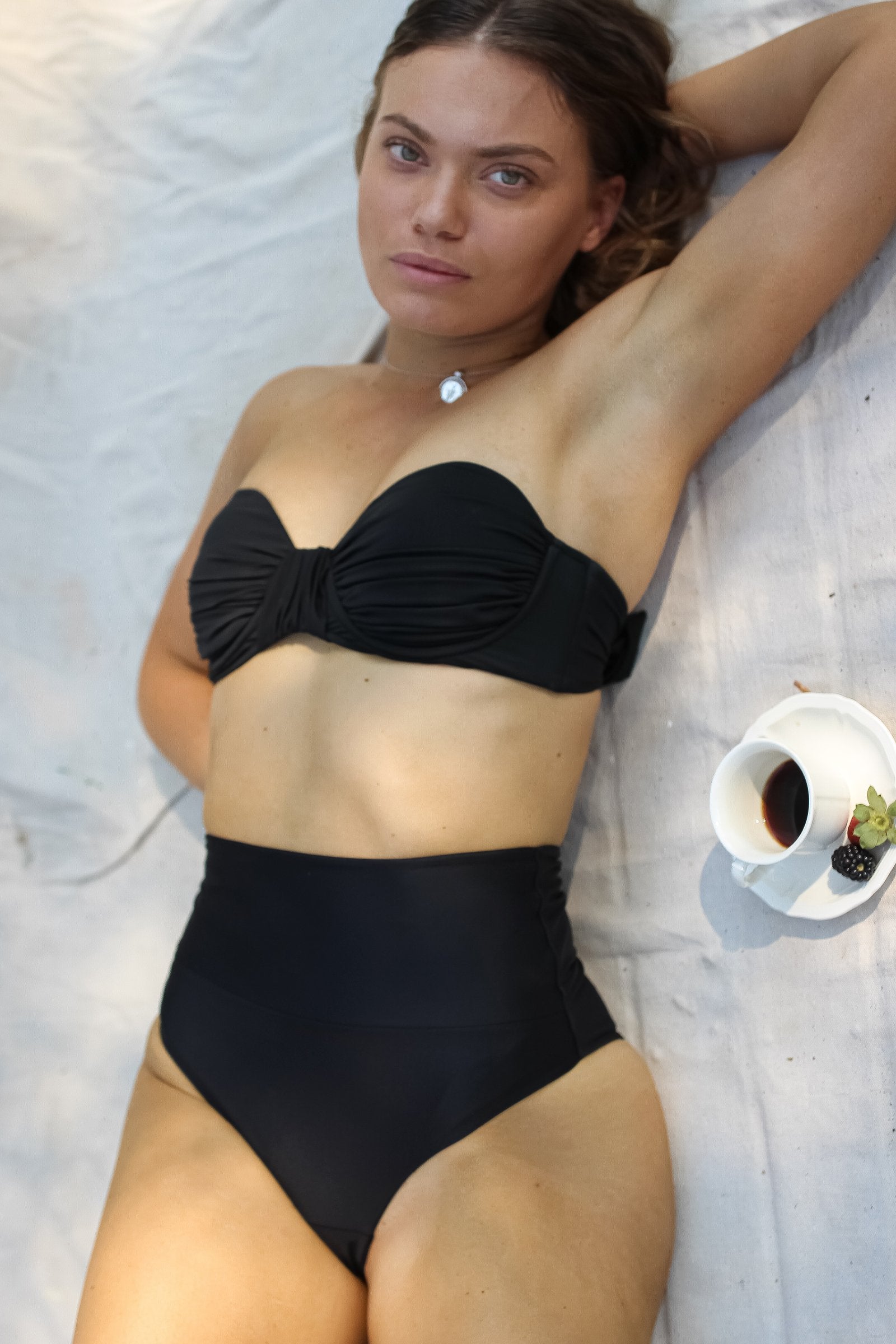 Sustainable Black High Waist Swim Bikini Bottom - LOOMES